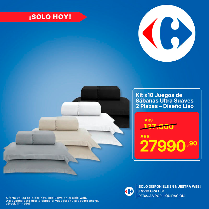 Kit x10 Juegos de Sábanas Ultra Suaves 2 Plazas – Diseño Liso